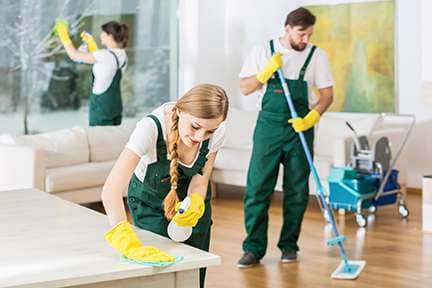 Cleaning service with professional equipment during work